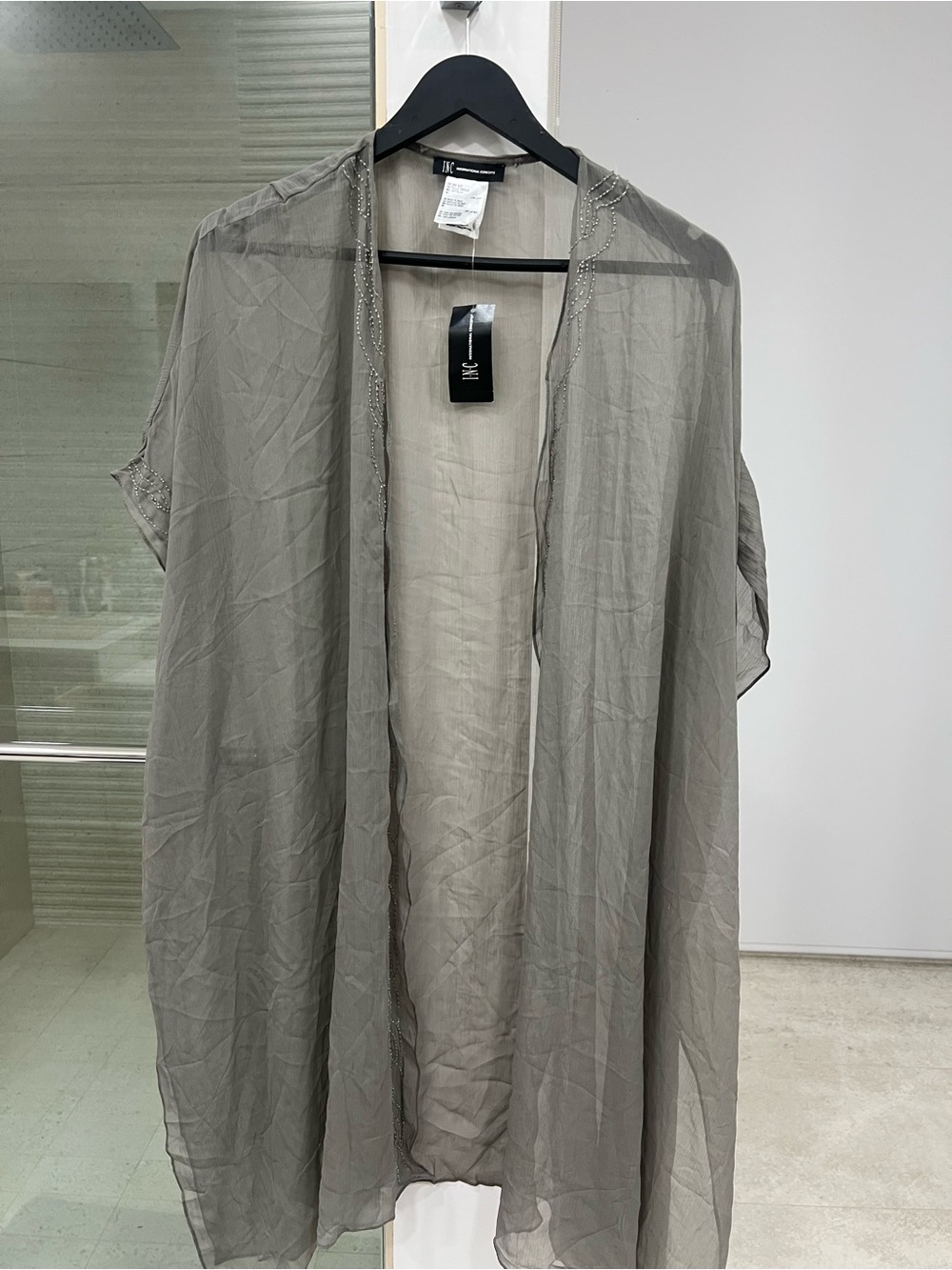 INC International Concepts Sheer Open-Front Gray Shirt Jacket ONE SIZE